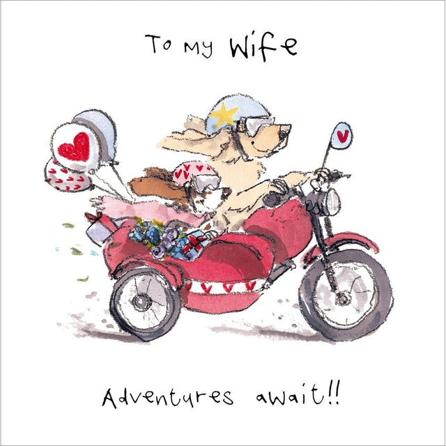 Woodmansterne Wife Dogs on Motorbike Adventure Card - Old Railway Line Garden Centre