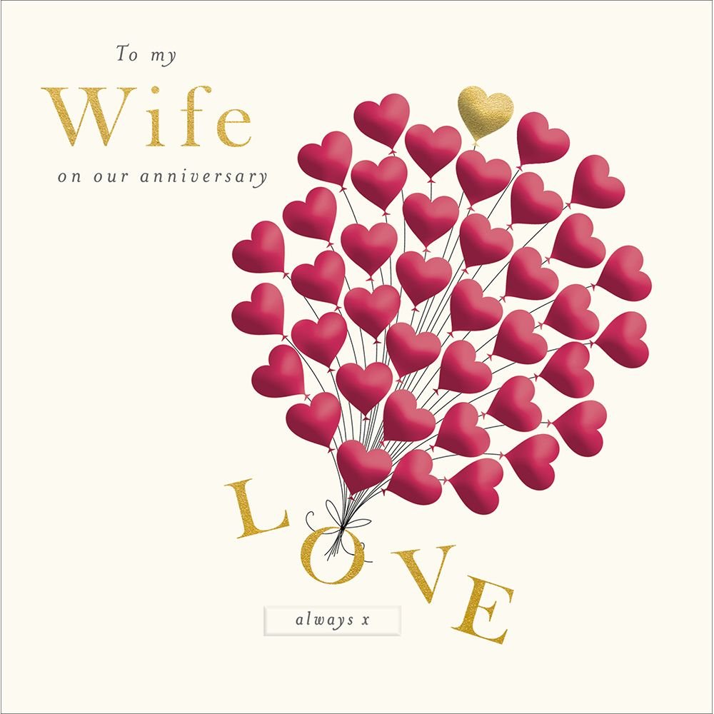 Woodmansterne Wife Heart Balloons Happy Anniversary Card - Old Railway Line Garden Centre