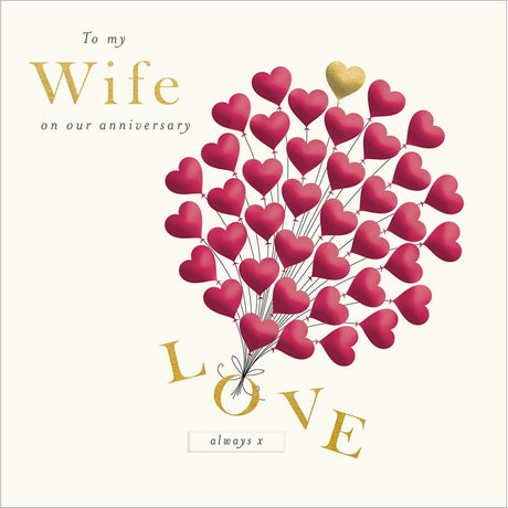 Woodmansterne Wife Heart Balloons Happy Anniversary Card - Old Railway Line Garden Centre