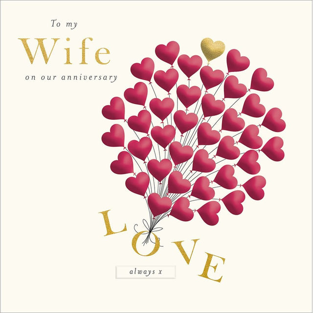 Woodmansterne Wife Heart Balloons Happy Anniversary Card - Old Railway Line Garden Centre