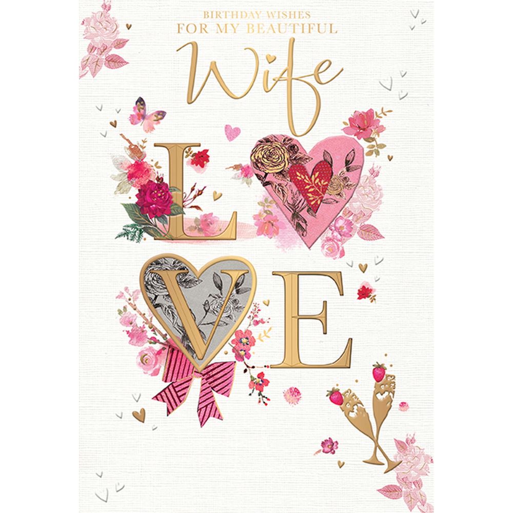 Woodmansterne Wife Love Letters & Hearts Birthday Card - Old Railway Line Garden Centre