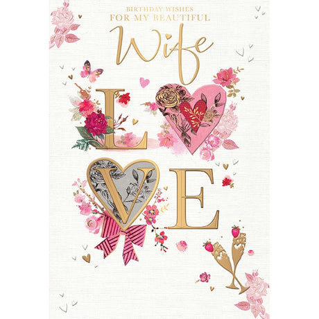 Woodmansterne Wife Love Letters & Hearts Birthday Card - Old Railway Line Garden Centre