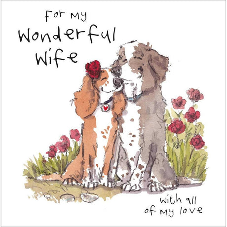 Woodmansterne Wonderful Wife Dogs with Flowers Valentine's Day Card - Old Railway Line Garden Centre
