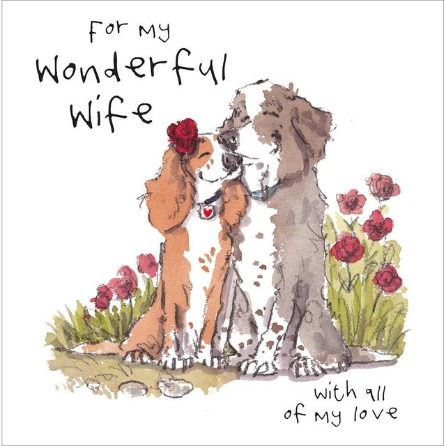 Woodmansterne Wonderful Wife Dogs with Flowers Valentine's Day Card - Old Railway Line Garden Centre