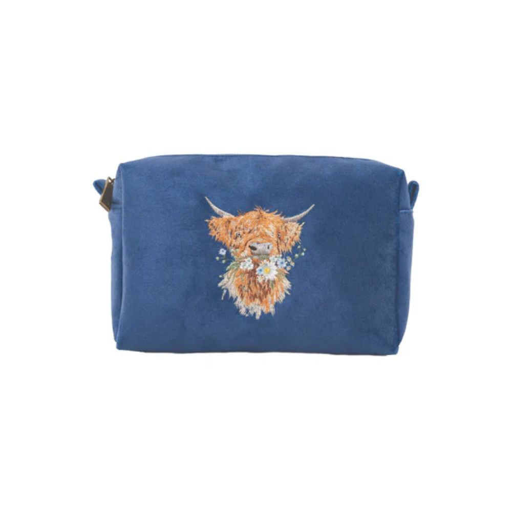 Wrendale 20cm Blue Highland Cow Make Up Bag