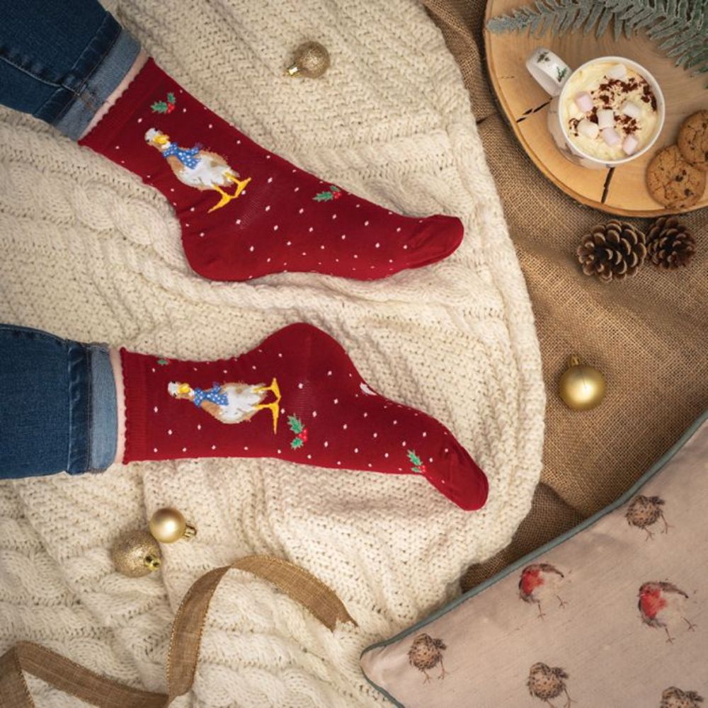 Wrendale 'Christmas Scarves' Red Duck Socks