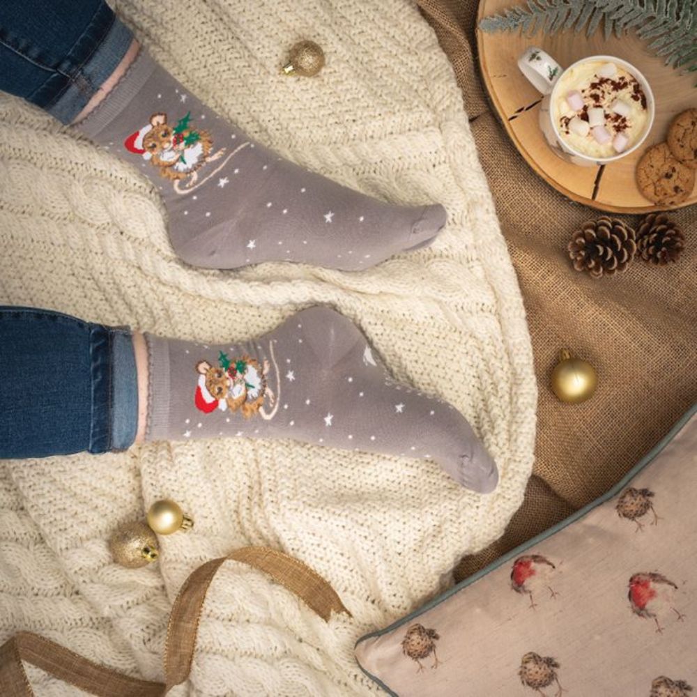 Wrendale 'Christmouse' Grey Mouse Socks