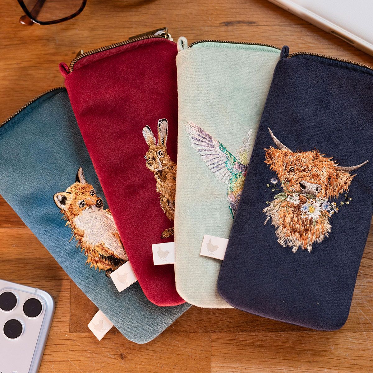 Wrendale 'Daisy Coo' Highland Cow Embroidered Glasses Pouch