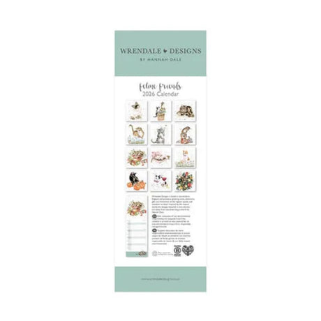 Wrendale 'Feline Friends' 2026 Slim Calendar