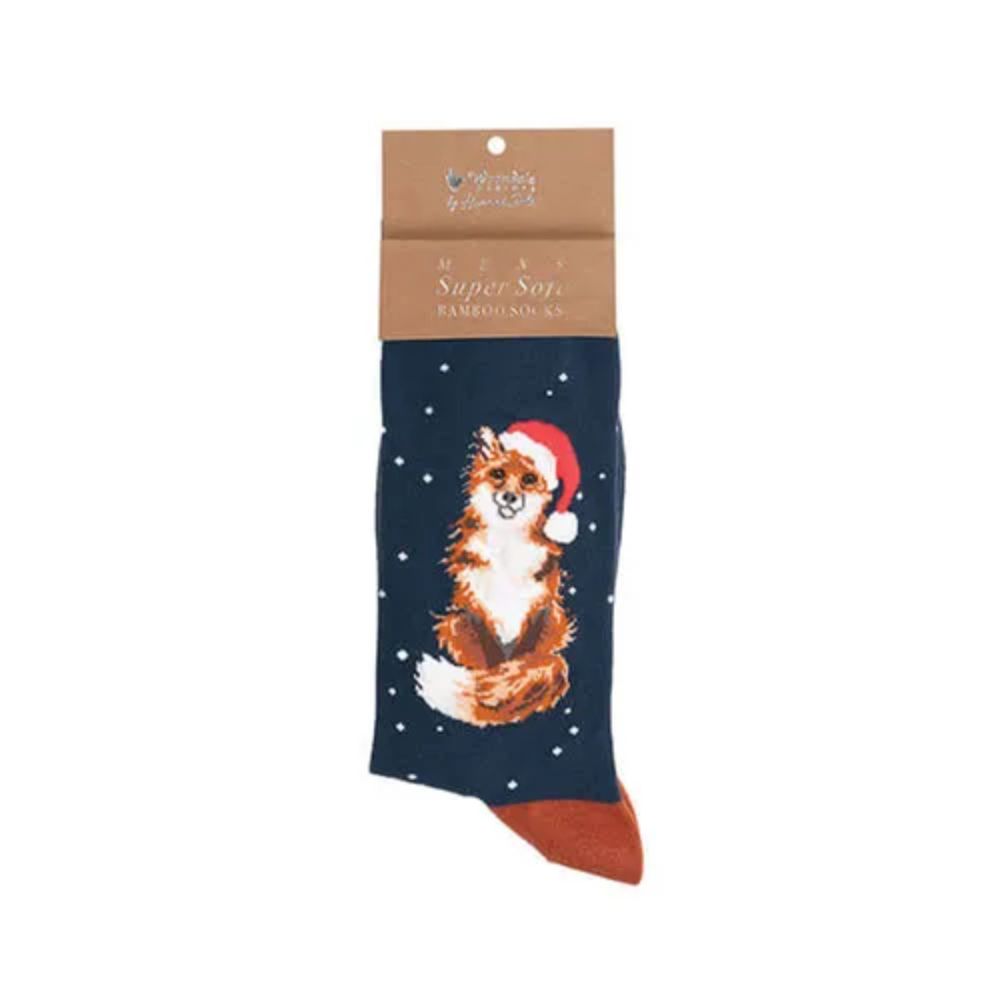 Wrendale 'Festive Fox' Blue Fox Men's Socks