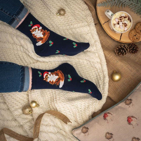 Wrendale 'Festive Fox' Navy Fox Socks