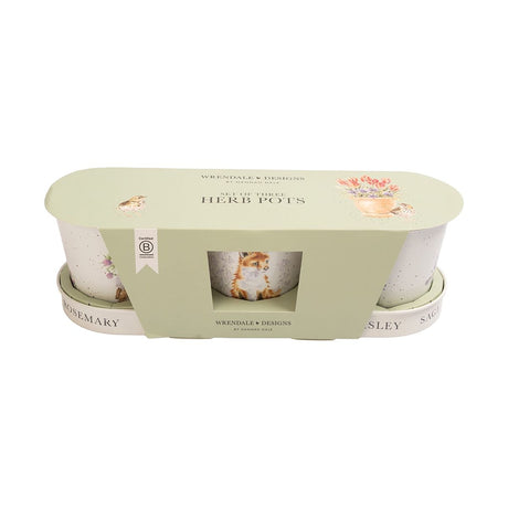 Wrendale 'Woodland' Set of 3 Herb Pots with Tray