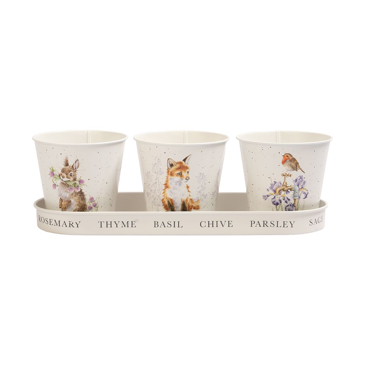 Wrendale 'Woodland' Set of 3 Herb Pots with Tray