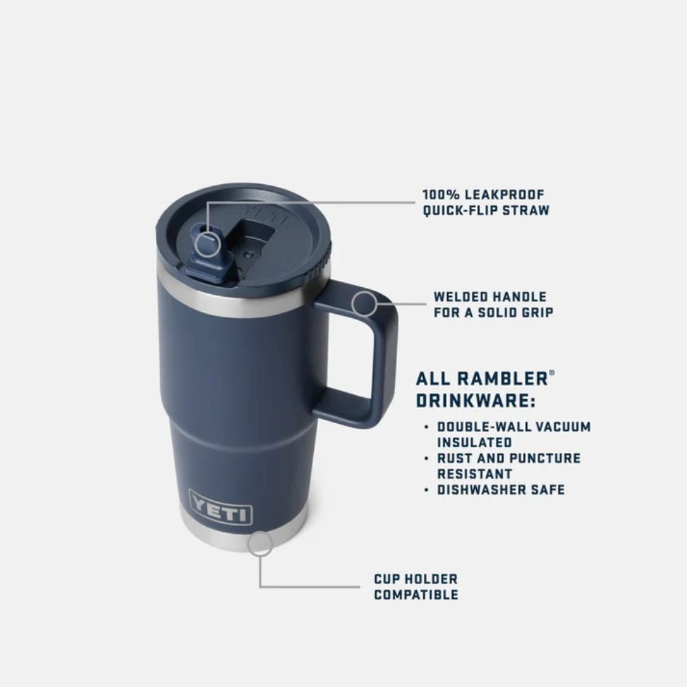 Yeti Rambler 20oz (591ml) Travel Straw Mug with Colour-Matched Straw Lid - Navy - Old Railway Line Garden Centre