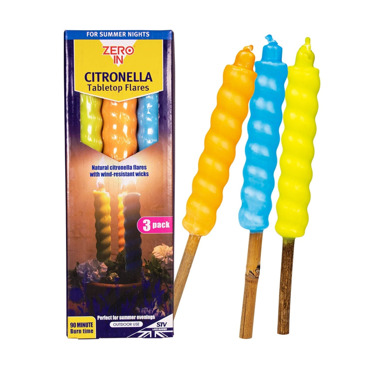 Zero In Citronella Table Top Flares - Beach Party - 3 - Pack - Old Railway Line Garden Centre