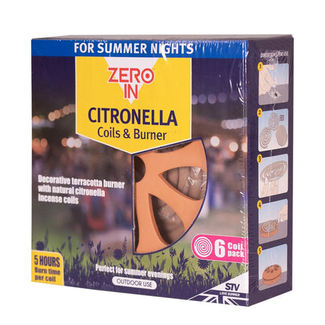 Zero In Citronella Terracotta Burner & Coil - 6 - Pack - Old Railway Line Garden Centre