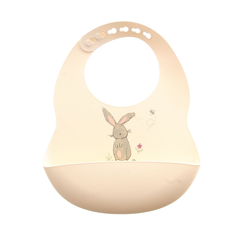 Ziggle Baby Bunnies Catch It Silicone Bib - Cream
