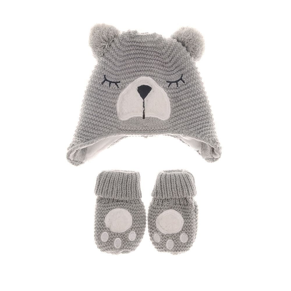 Ziggle Baby Grey Bear Woolly Hat and Mittens - 12-24 Months