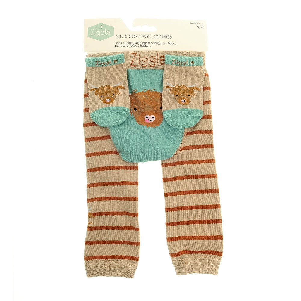 Ziggle Baby Highland Cow Leggings and Socks Set (6 - 12months) - Old Railway Line Garden Centre