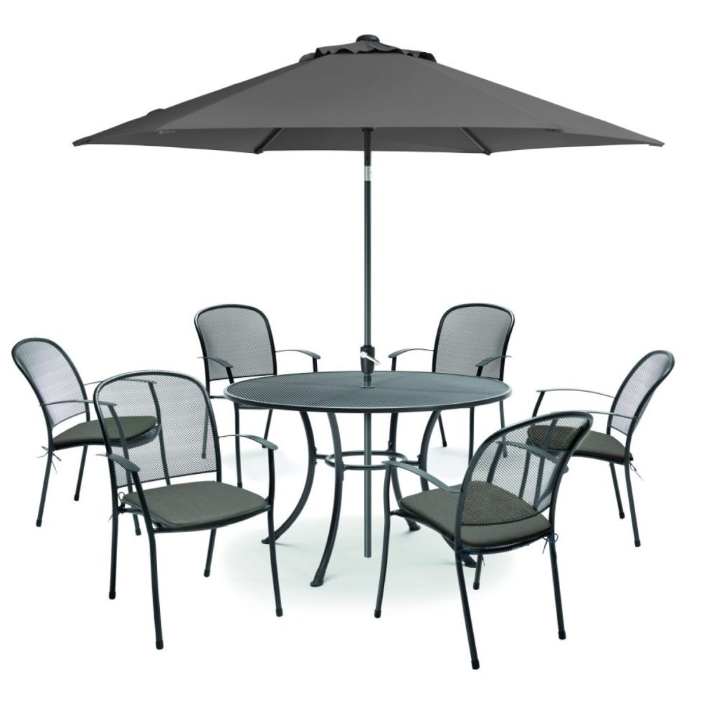 Kettler Caredo 6-Seater Round Garden Furniture Dining Suite - Slate