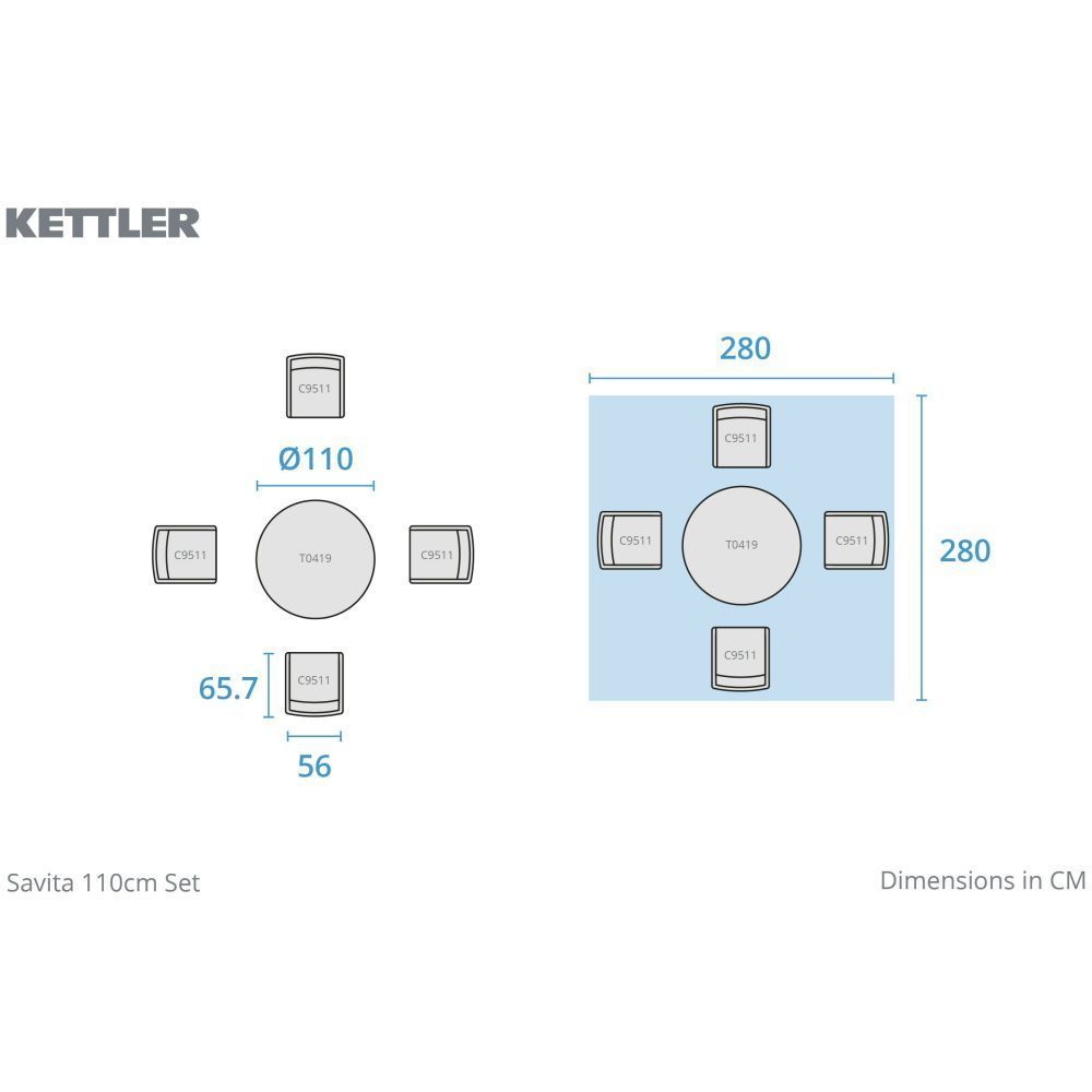 Kettler Savita 4-Seater Round Garden Furniture Dining Suite - Slate