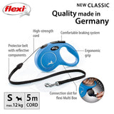 Flexi 5m Small Black Design Blue Cord Lead