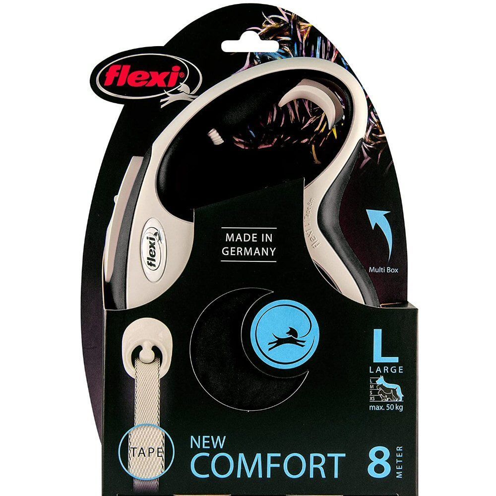 Flexi 8m Large Black New Comfort Tape Retractable Dog Lead