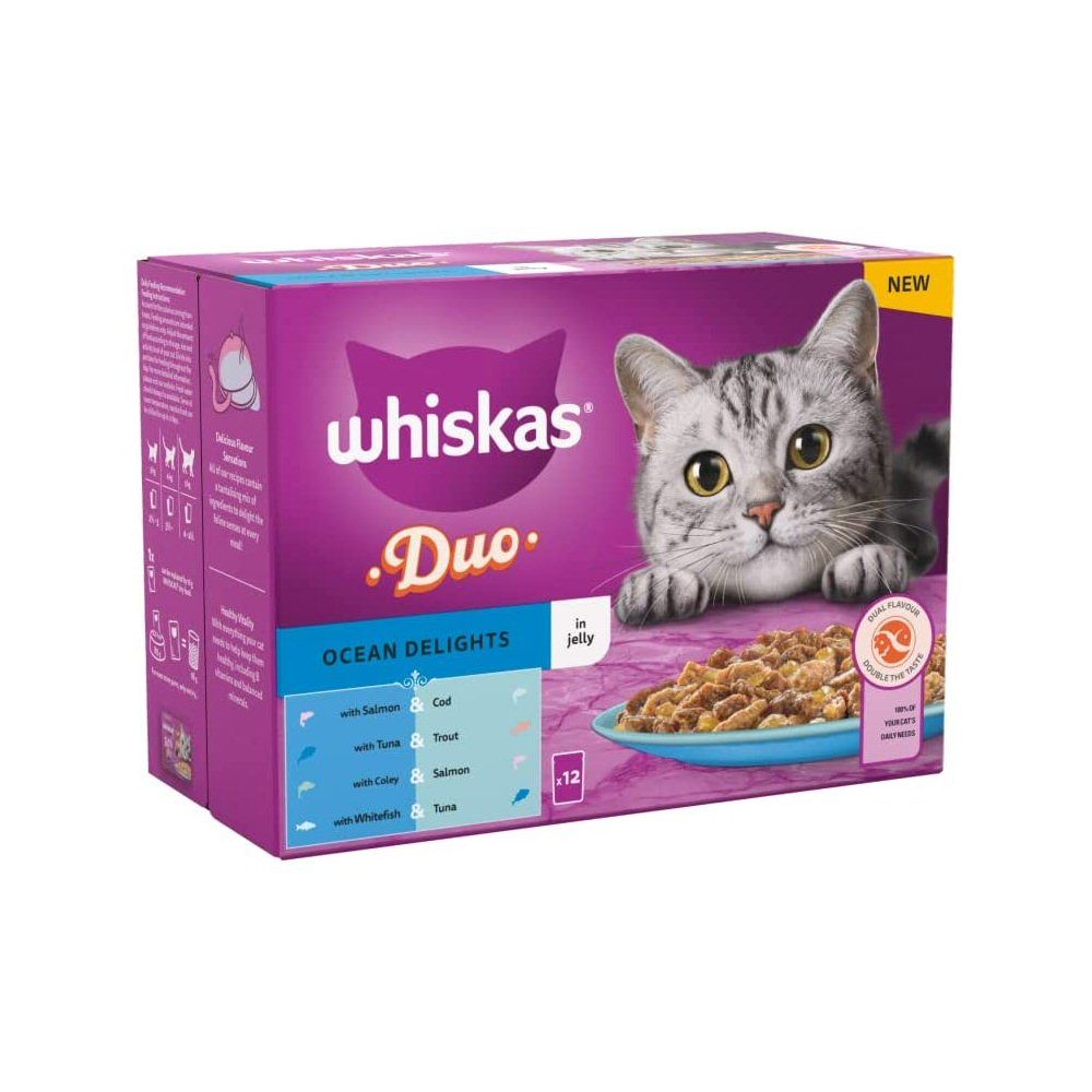 Whiskas 12 x 85g Duo Ocean Delights Adult Wet Cat Food Pouches in Jelly