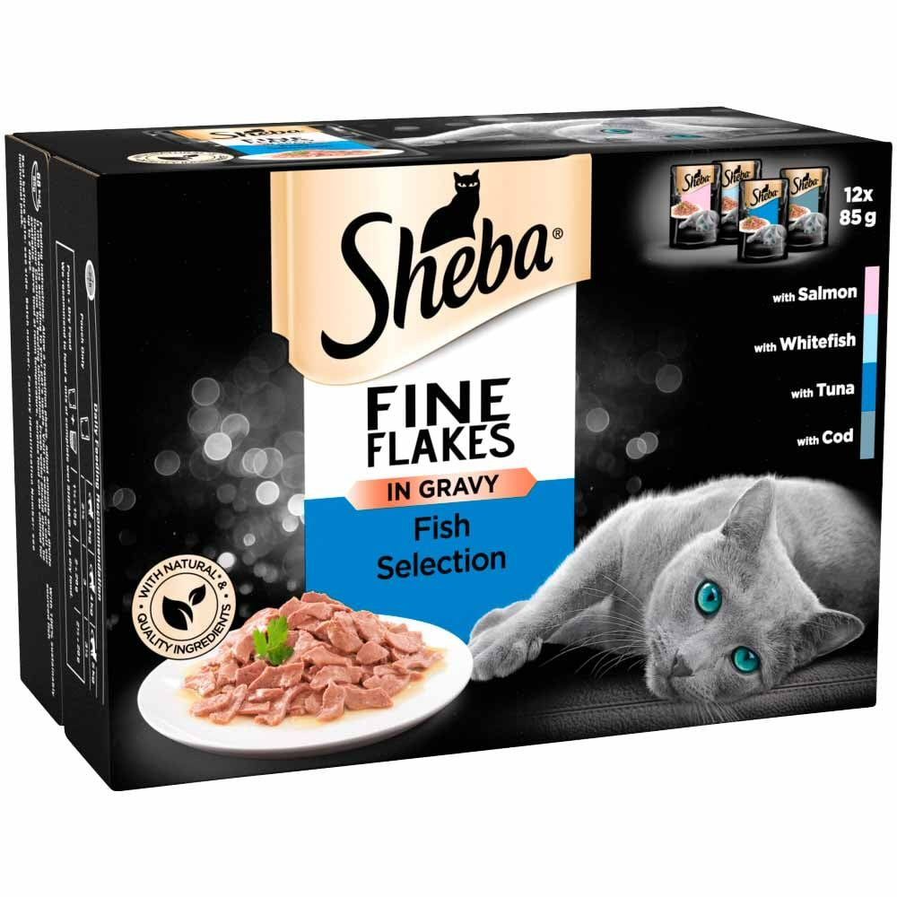 Sheba Pack of 12 x 85g Fine Flakes Fish Selection in Gravy Pouches