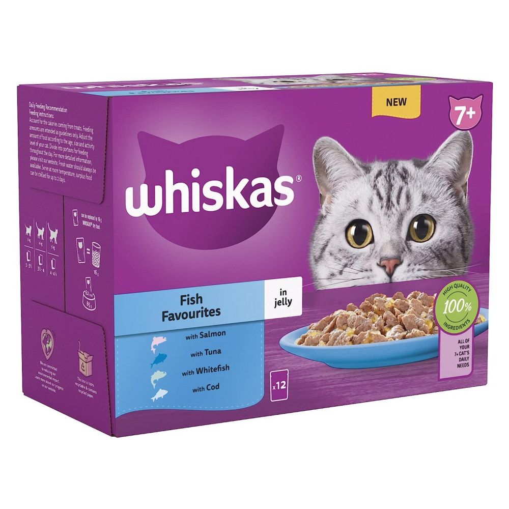 Whiskas 12 x 85g 7+ Fish Favourites Senior Wet Cat Food Pouches in Jelly