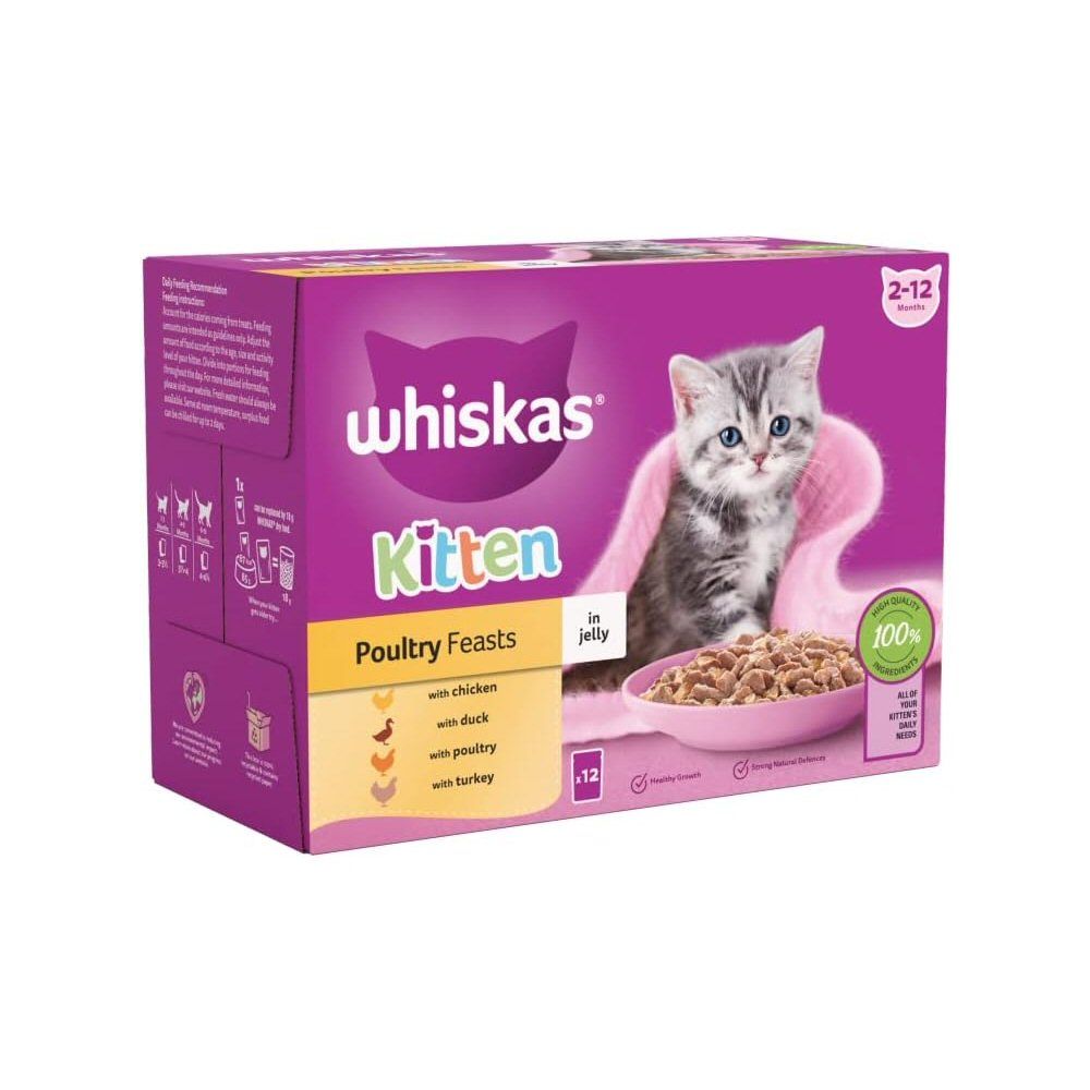 Whiskas 12 x 85g Poultry Feasts Kitten Wet Food Pouches in Jelly