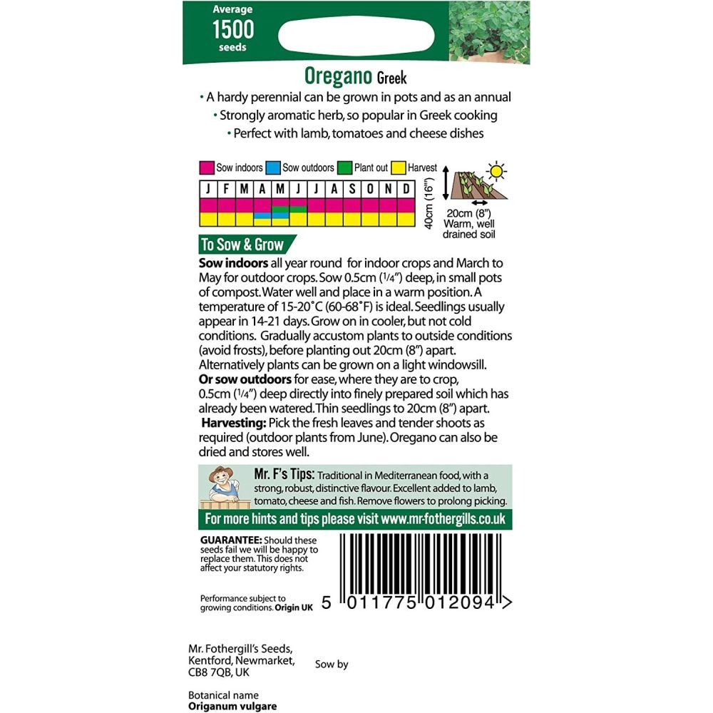 Mr Fothergill's Oregano Greek Herb Seeds