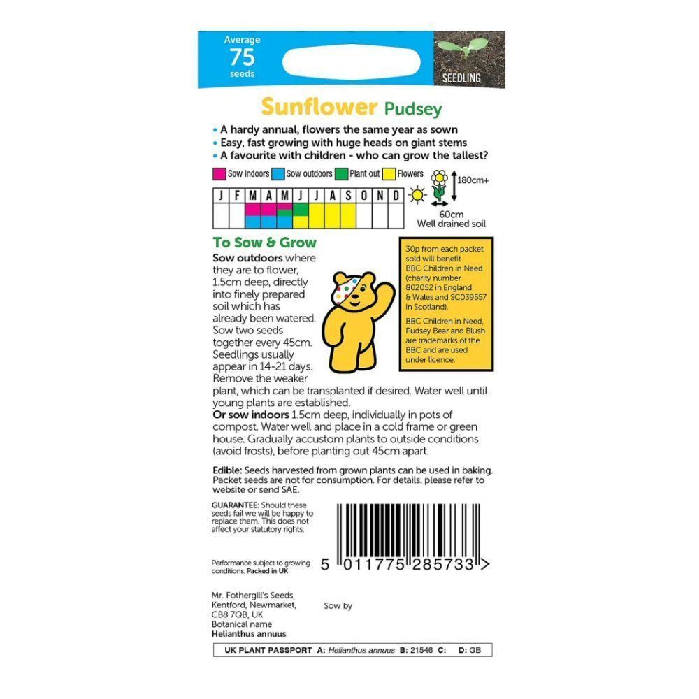 Mr Fothergill's Children In Need Pudsey Sunflower Seeds