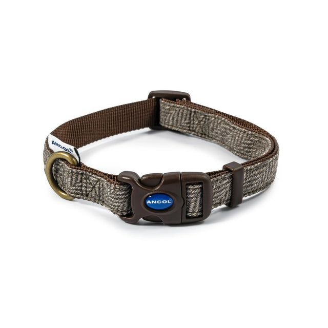Ancol Heritage Medium Taupe Herringbone Adjustable Dog Collar