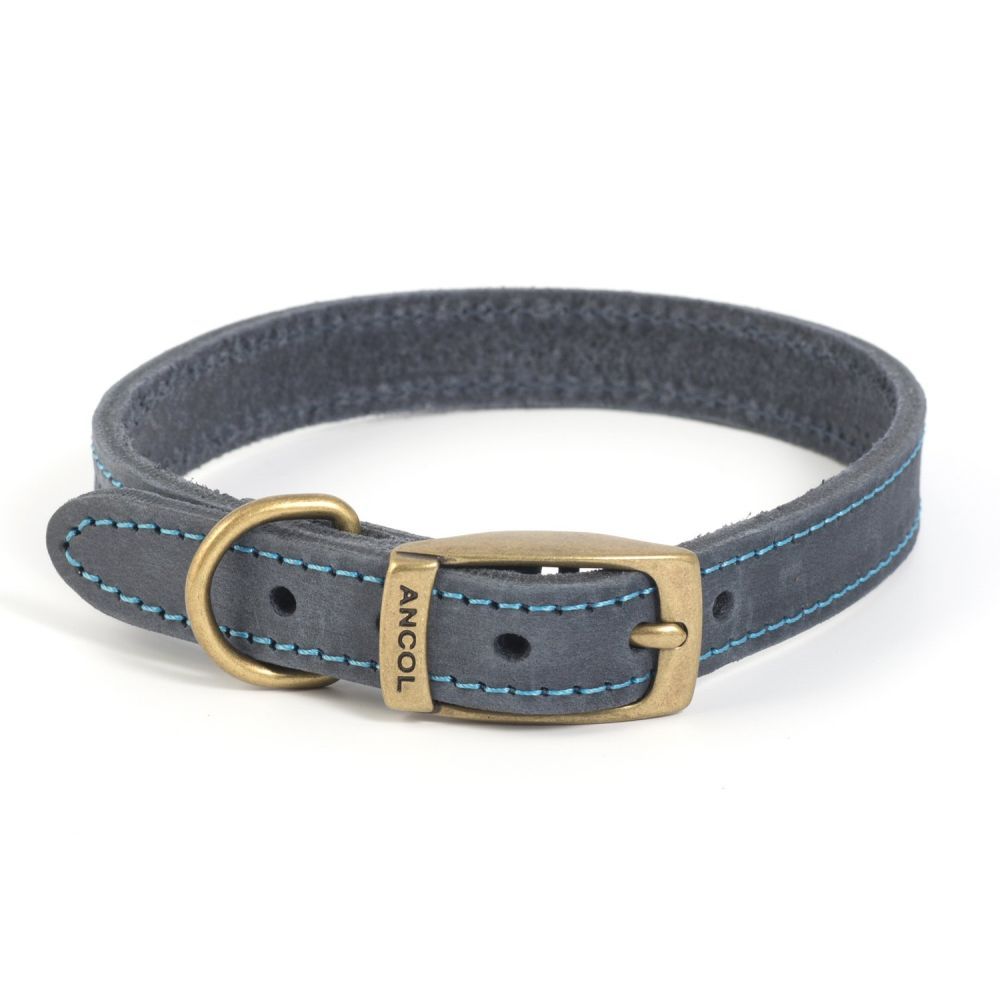 Ancol 28-36cm (Size 3) Blue Timberwolf Leather Dog Collar