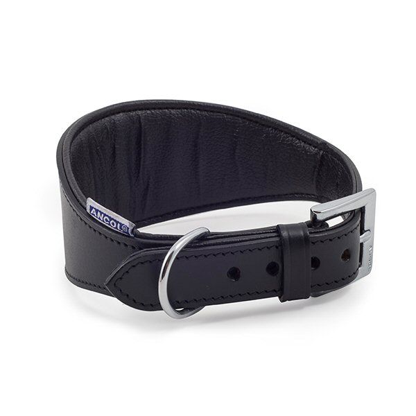 Ancol 35cm (14") Black Leather Padeed Whippet Dog Collar