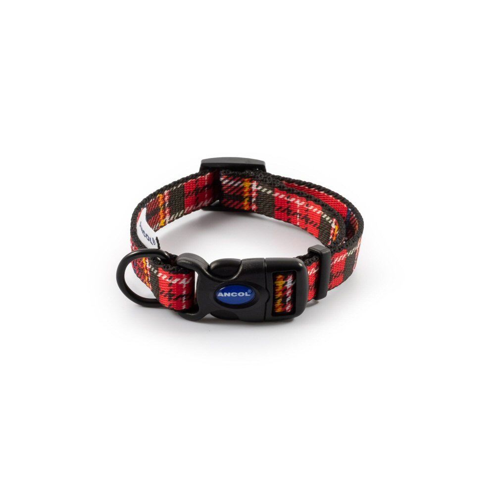 Ancol 30-50cm (Size 2-5) Red Adjustable Tartan Nylon Dog Collar