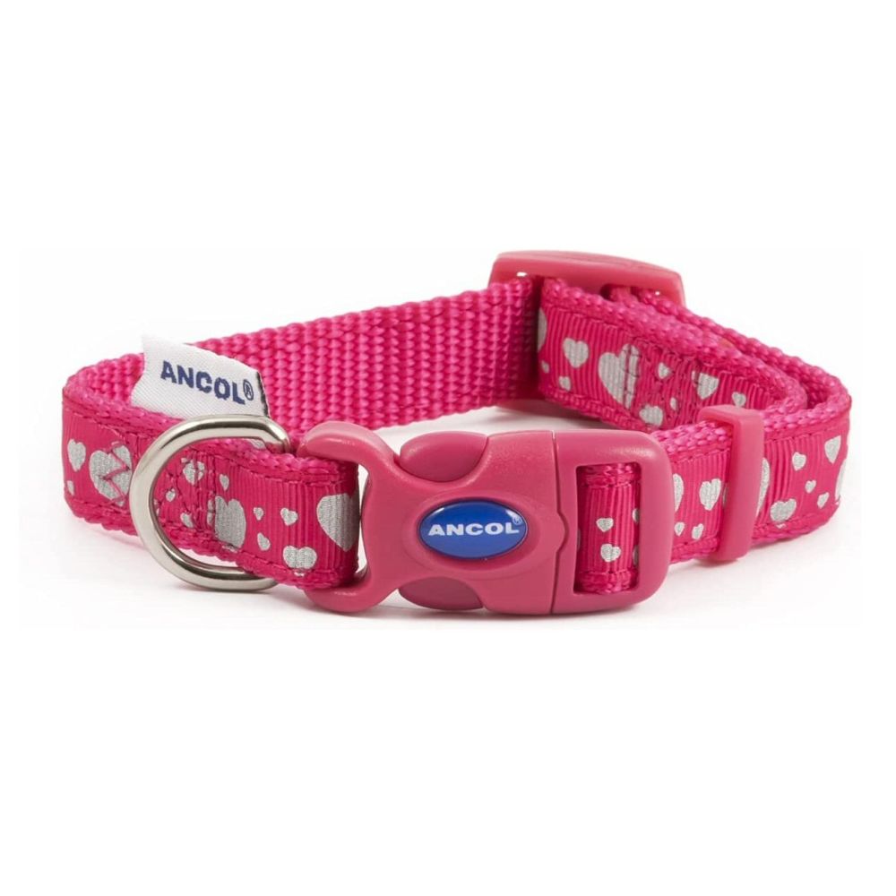 Ancol Fashion Pink Reflective Hearts Adjustable Dog Collar