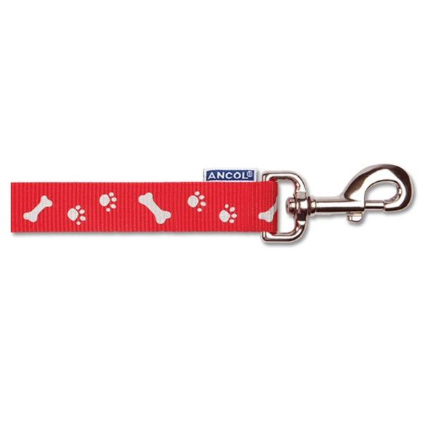 Ancol 1m x 19mm Paw & Bone Red Reflective Nylon Dog Lead