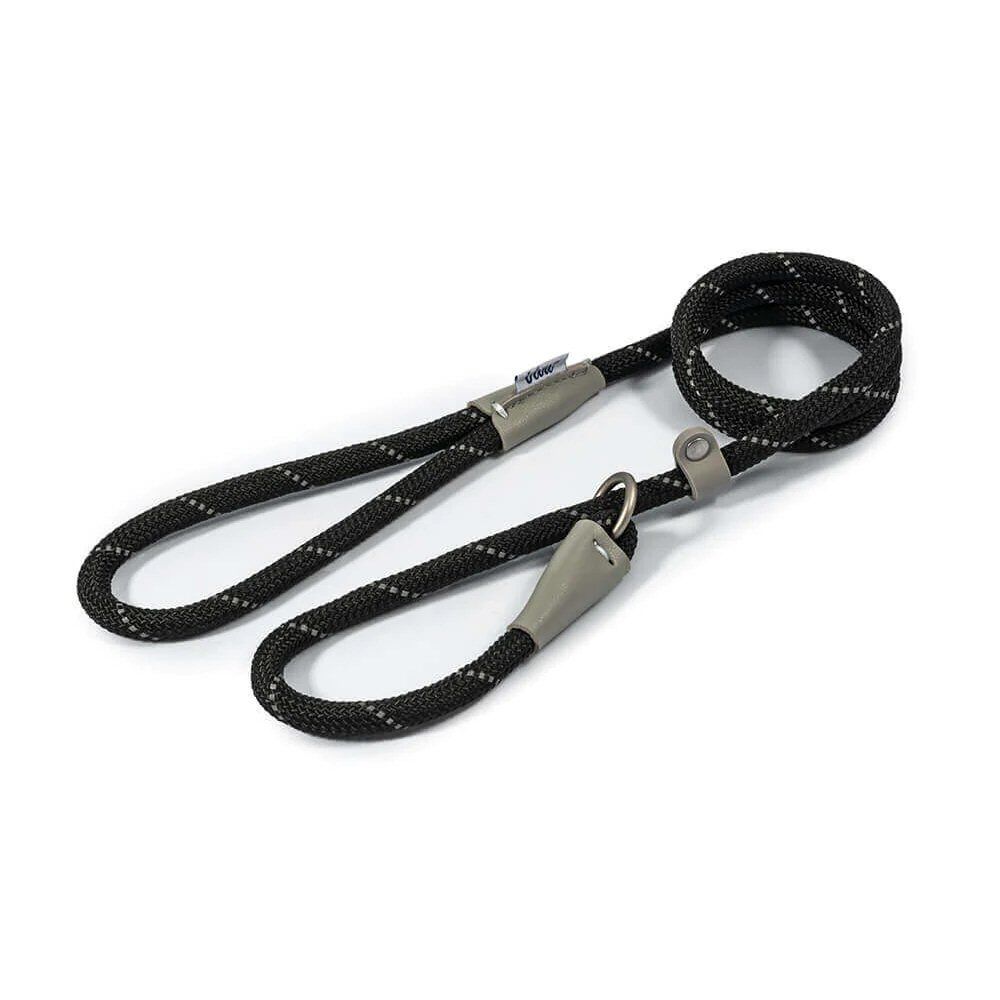 Ancol Viva 1.2m x 10mm Black Reflective Rope Slip Dog Lead