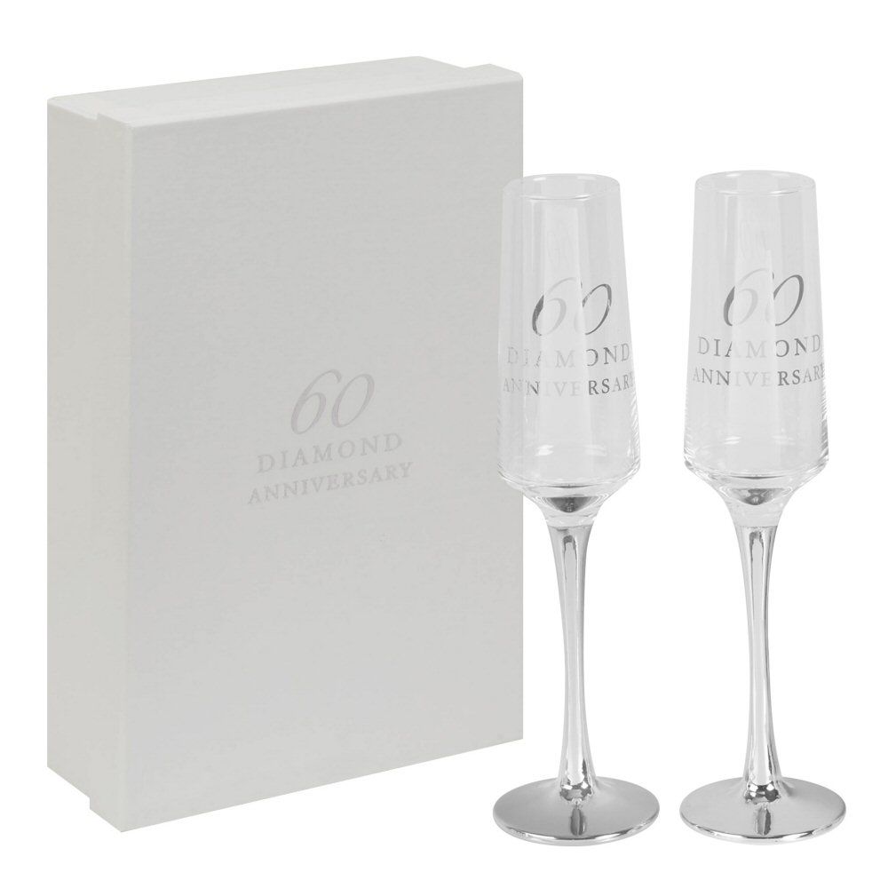 Amore Set of 2 60th Anniversary Straight Flute Glasses
