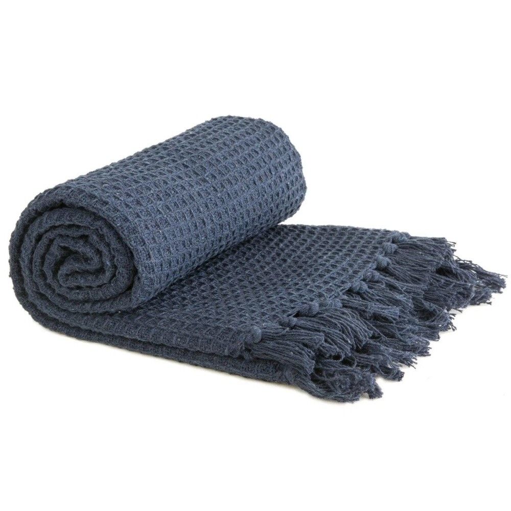 Walton & Co 170cm Storm Blue Waffle Cotton Throw