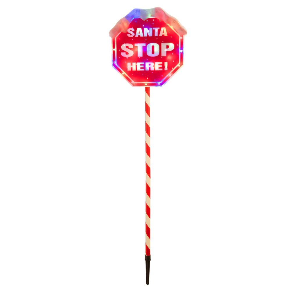 Festive 100cm Multicolour LED Lit Santa-Stop Here Sign