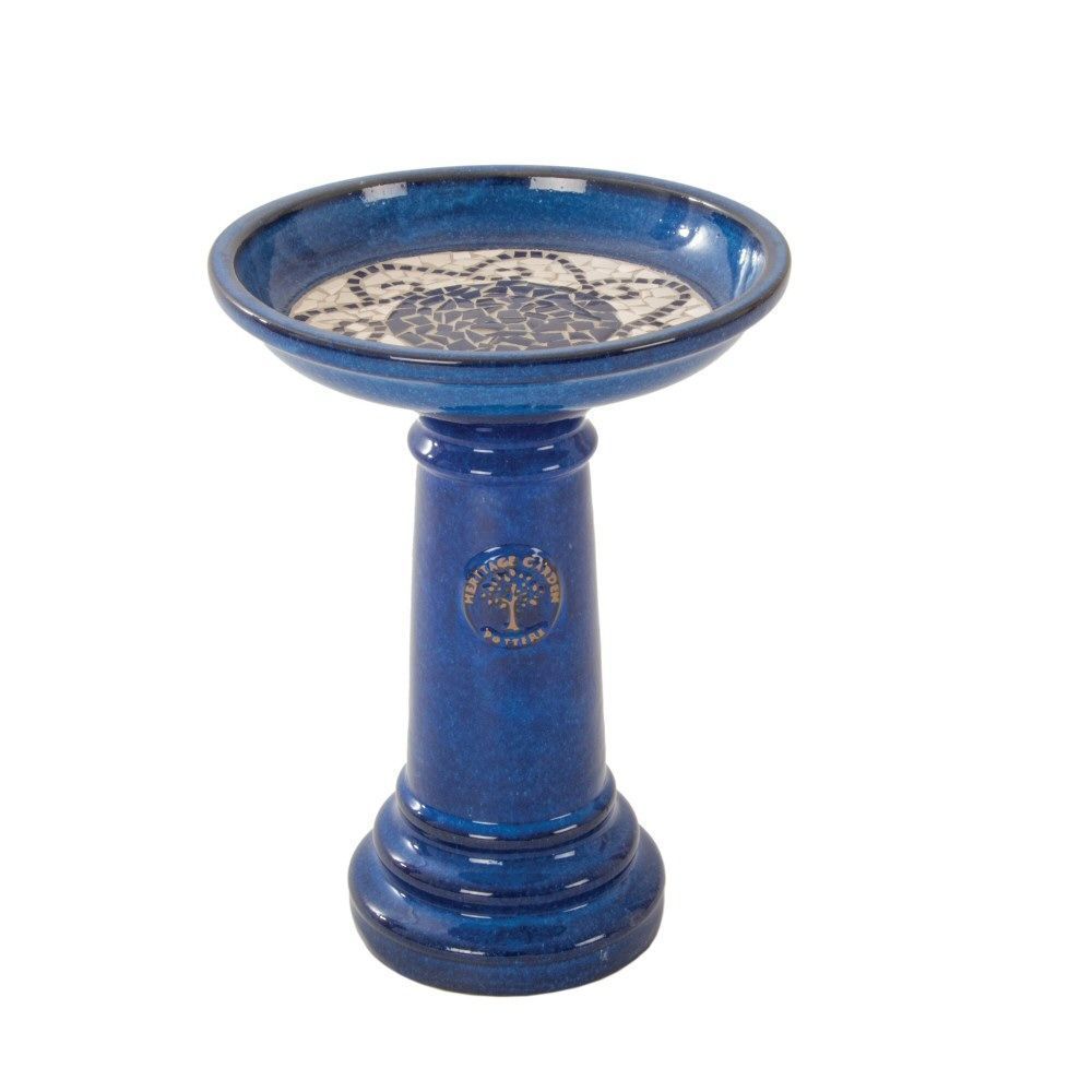 Woodlodge 37cm Blue Mosaic Glazed Heritage Bird Bath Old Railway Line