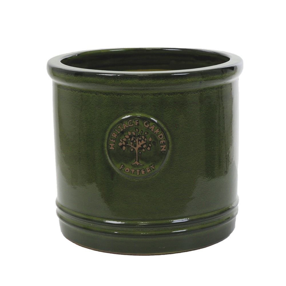 Woodlodge 25cm Glazed Dark Green Heritage Cylinder Pot