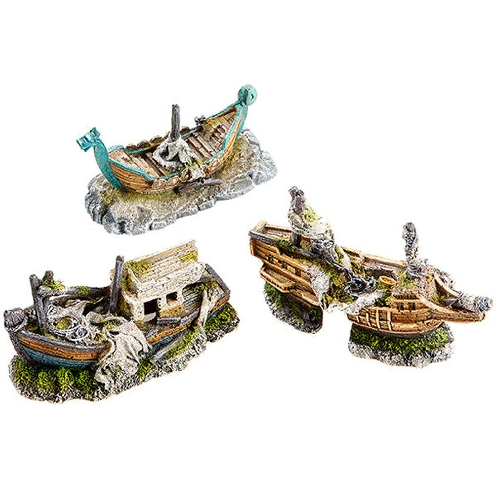 Classic Boat Aquarium Ornament (Choice of 3)