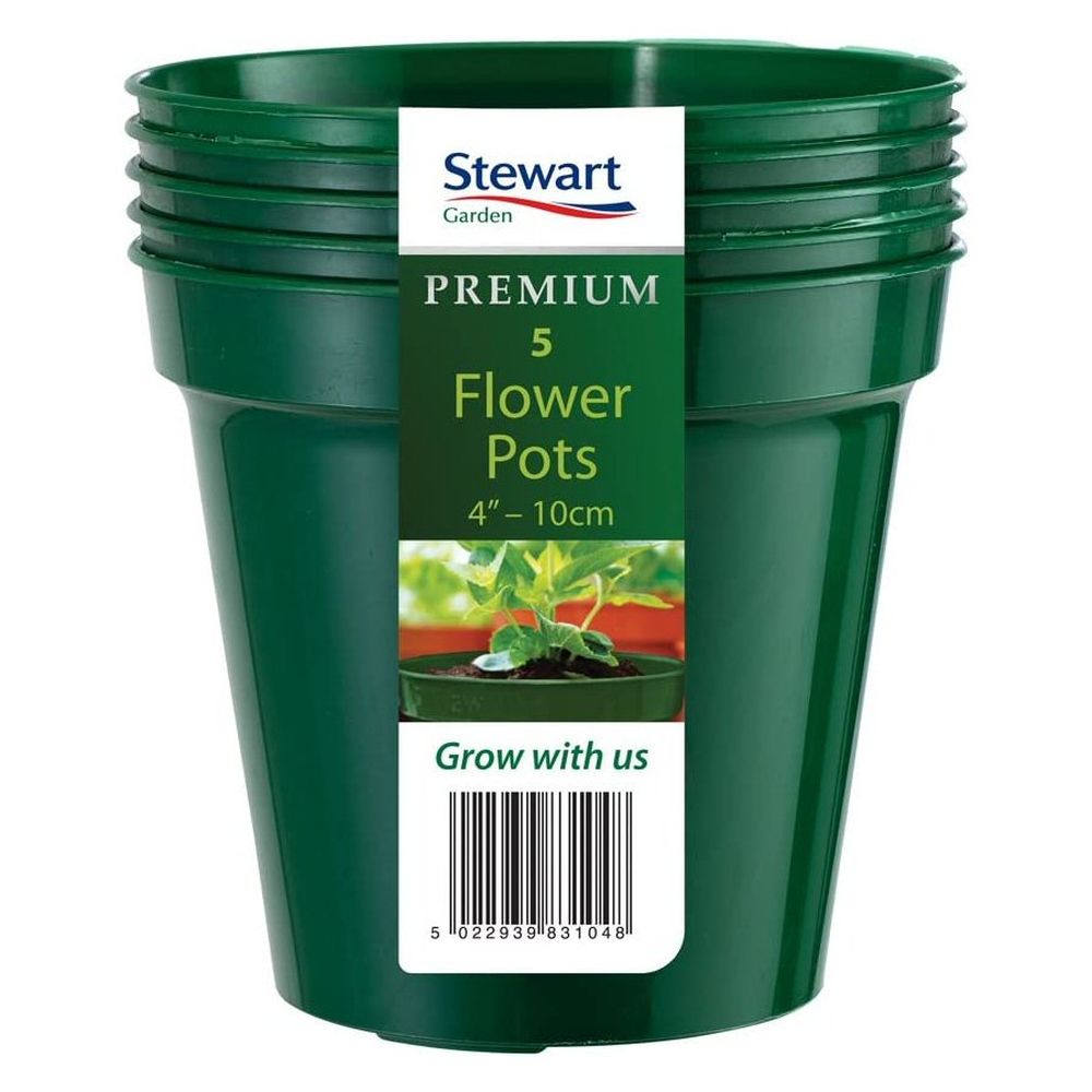 Stewarts 10cm Green Premium Flower Pots (Pack of 5)