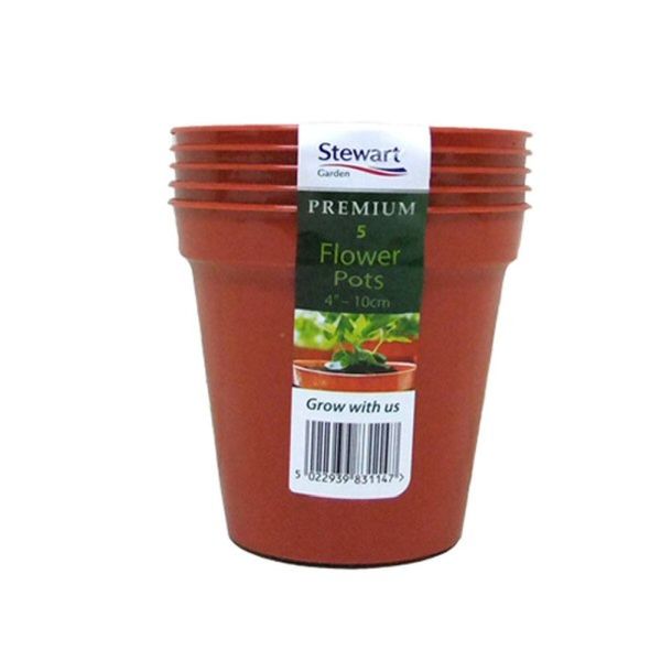 Stewarts 10cm Terracotta Premium Plastic Flower Pot (Pack of 5)