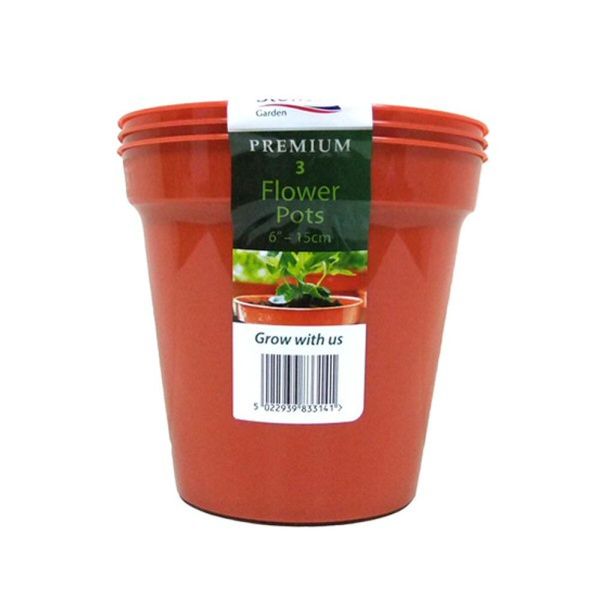 Stewarts 15cm Terracotta Premium Plastic Flower Pot (Pack of 3)