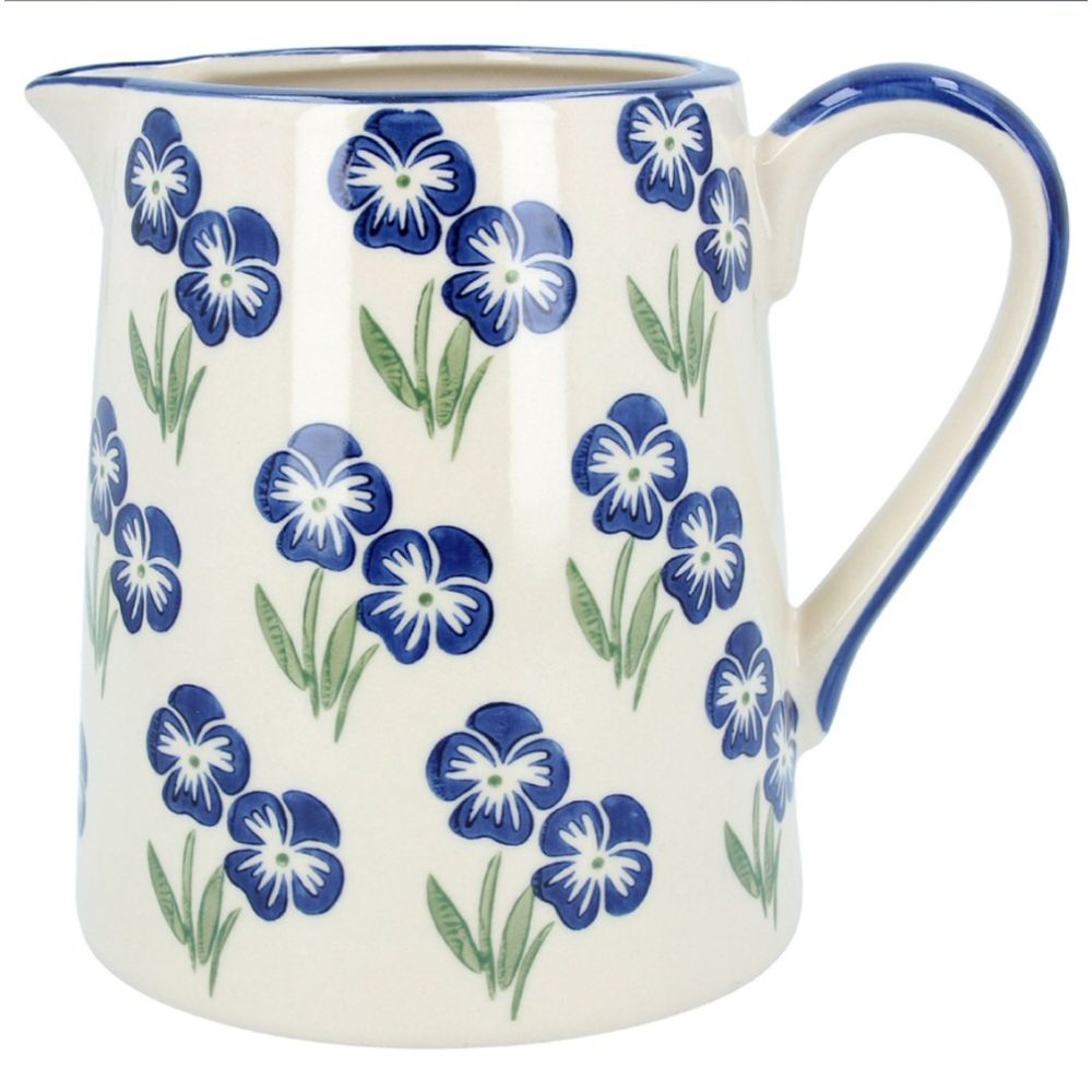 Gisela Graham 18cm Blue Violas Stoneware Pitcher